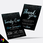 Personalised 21st birthday party Invitations Invites | Black blue gold glitter modern design