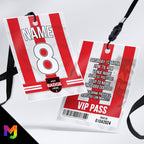 Personalised football shirt style VIP pass & lanyard Invitations Invites | Any Team | Red and white striped shirt style