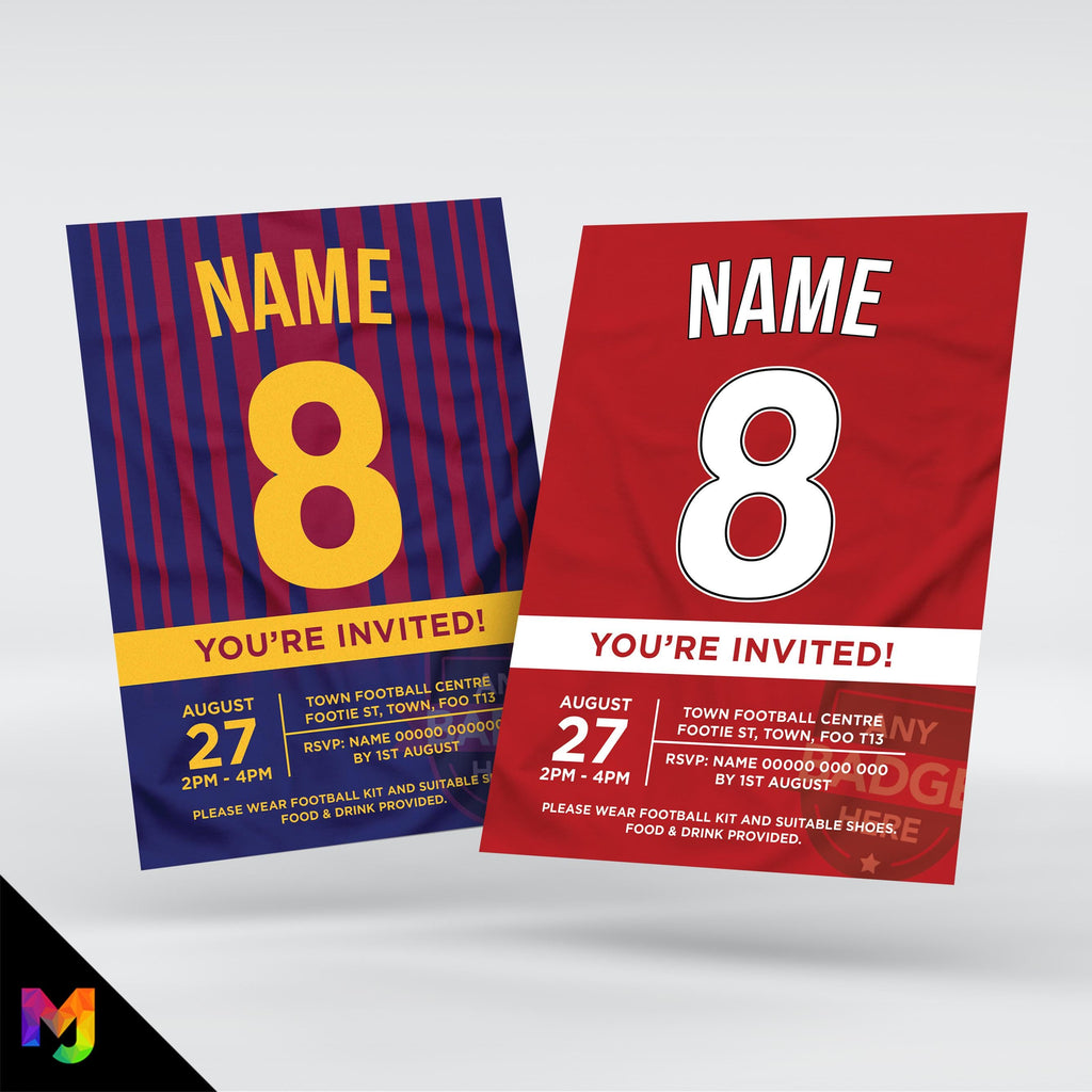 Personalised football shirt style Invitations Invites + thank you cards | Any colours!