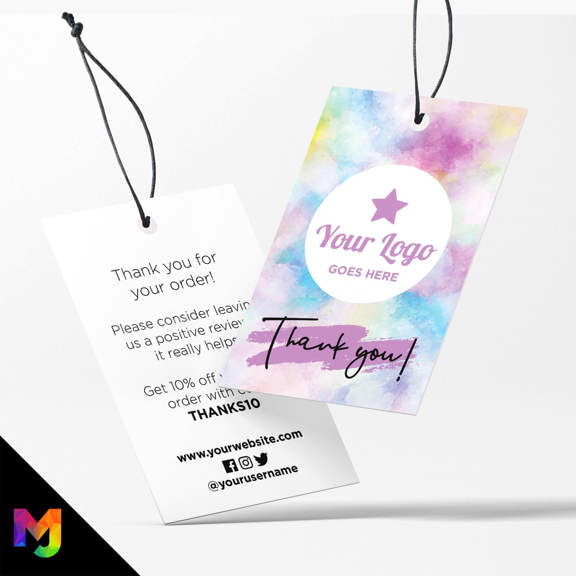 Custom printed thank you swing tags cards | Watercolour mermaid pink blue purple style design