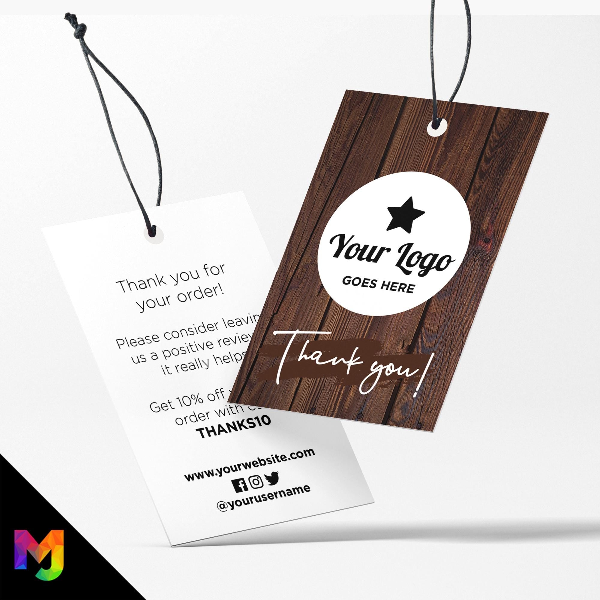 Custom printed thank you swing tags cards | Brown wood effect pattern abstract style design