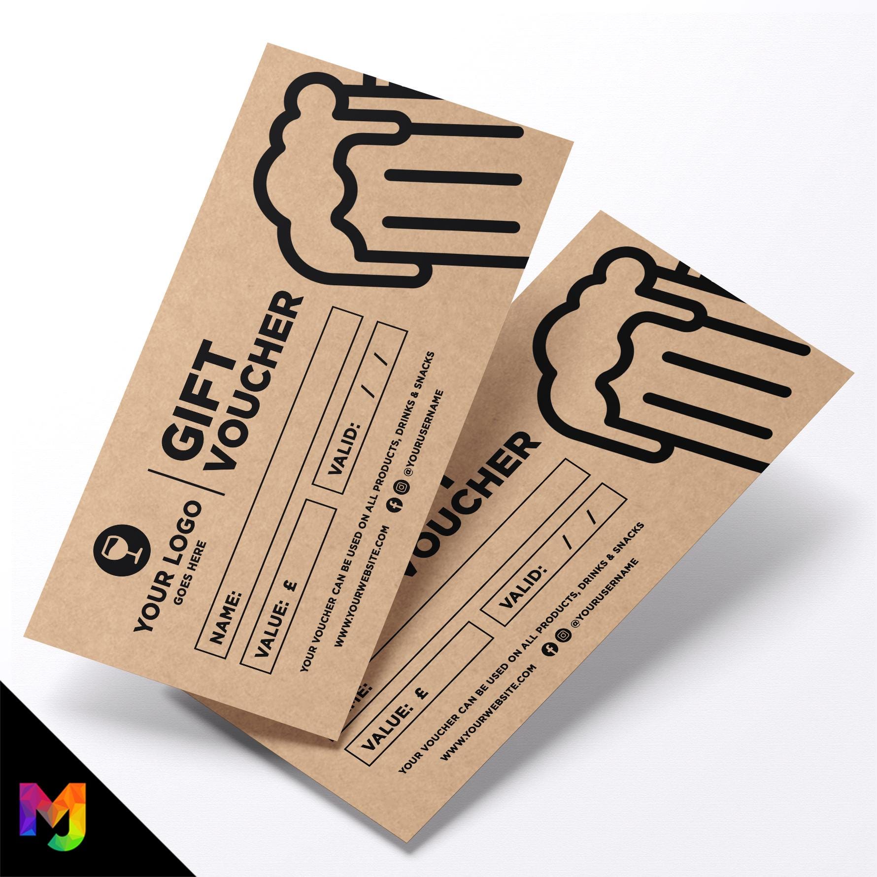 Custom printed kraft gift vouchers | Eco-friendly recycled | Bar beer drinks cocktail restaurant club business 1