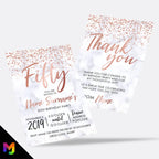 Personalised 50th birthday party Invitations Invites | Marble rose gold glitter modern design