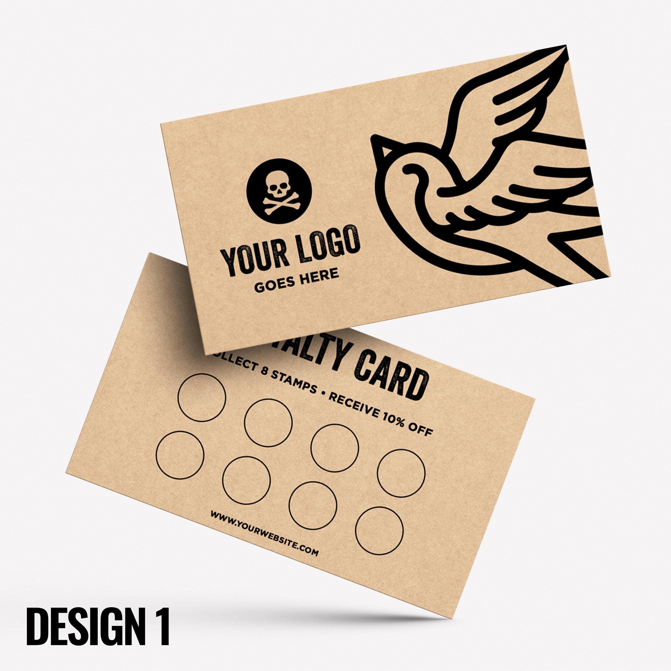 Custom printed kraft loyalty reward cards | Tattoo studio artist piercing piercer body art jewellery tats ink inked businesses parlour salon