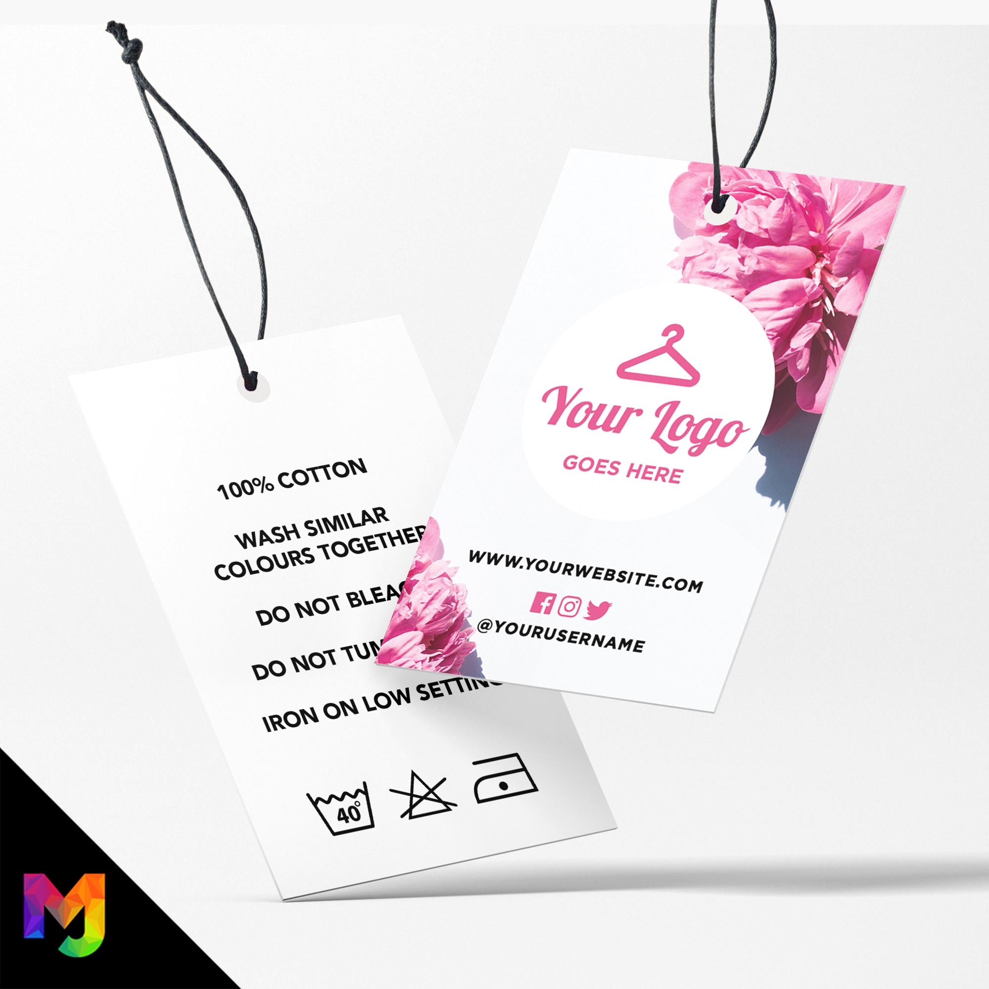 Custom printed clothing swing tags cards | Pink roses floral flowers feminine design