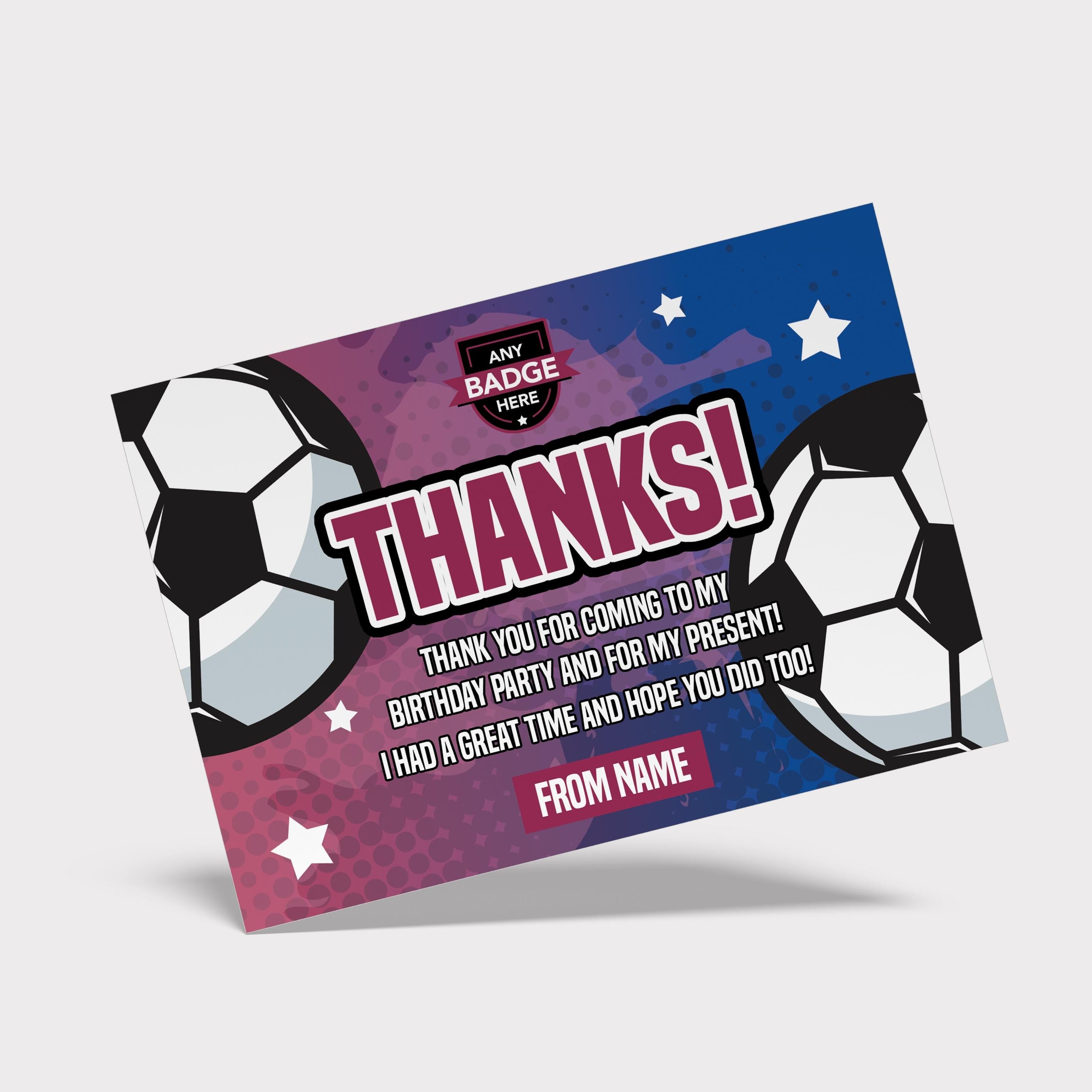 Personalised maroon & blue football shirt style Invitations Invites + thank you cards | Any colours!