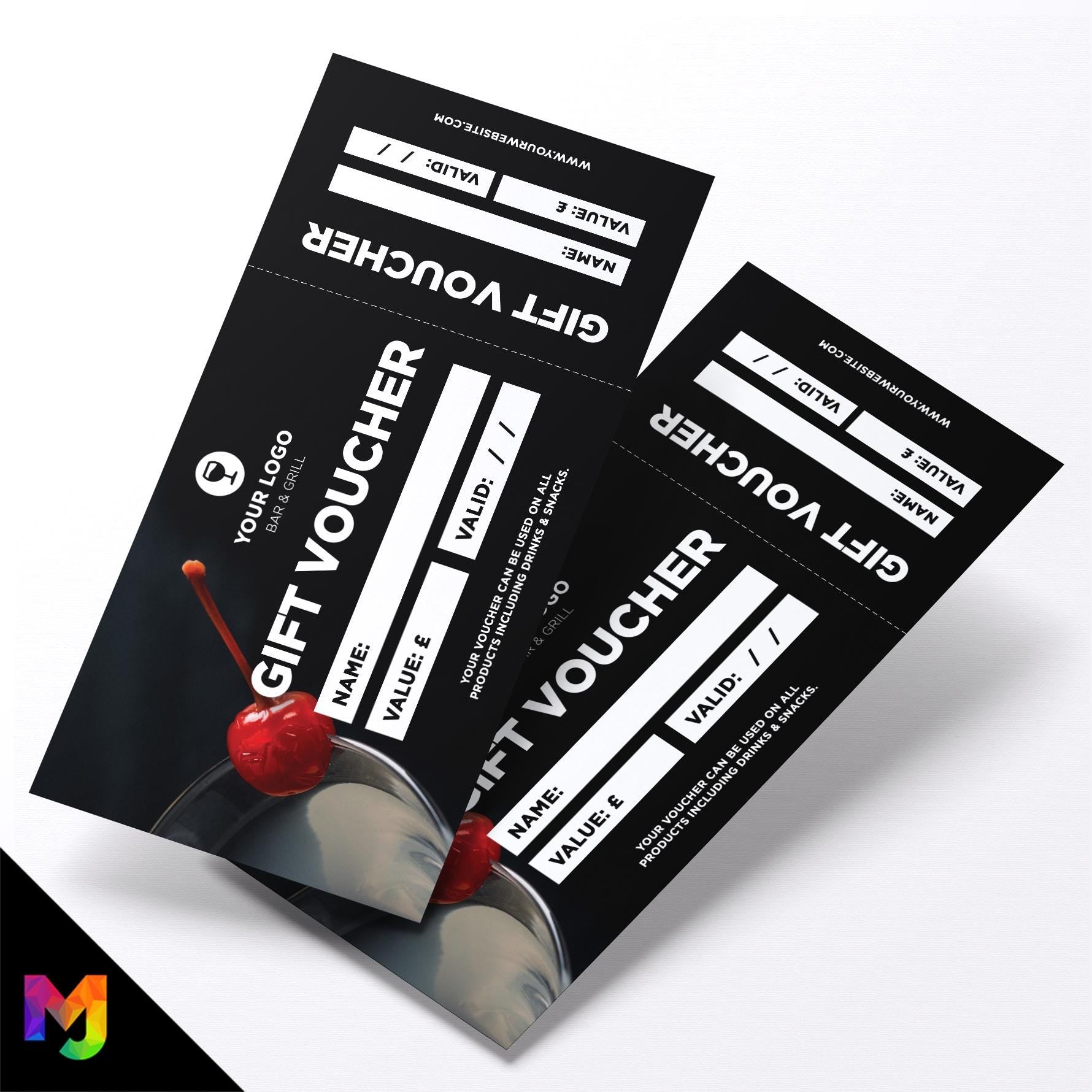 Custom printed gift vouchers | Perforated stubs | Cocktail Bar Restaurant Drinks Pub Gin Wine Beer 5