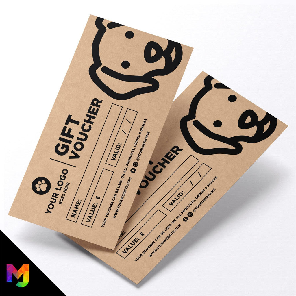 Custom printed kraft gift vouchers | Eco-friendly recycled | Dog Pets Shop Pet Walking Grooming Supplies Puppy Animals Business 1