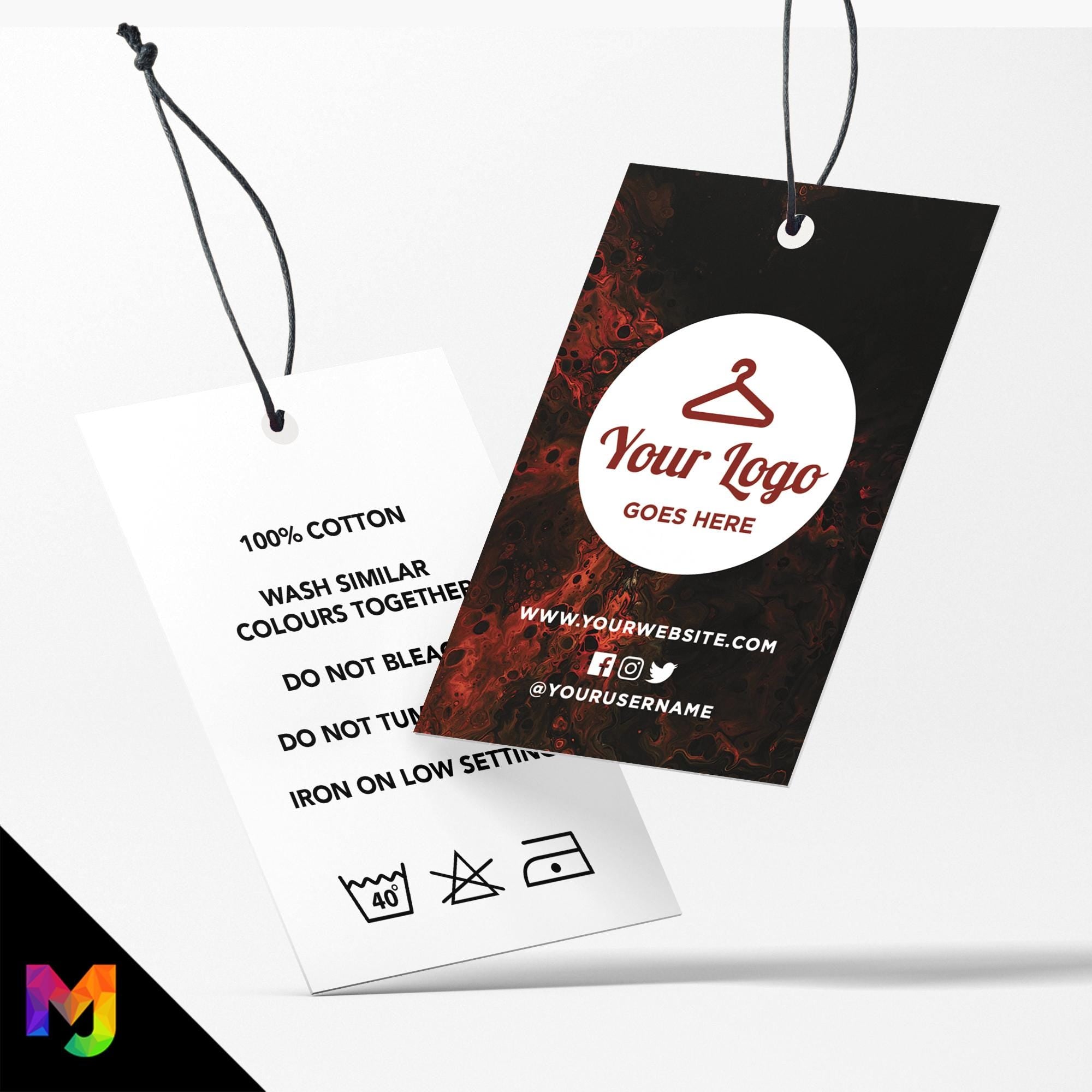 Custom printed clothing swing tags cards | Red black smoke abstract style design