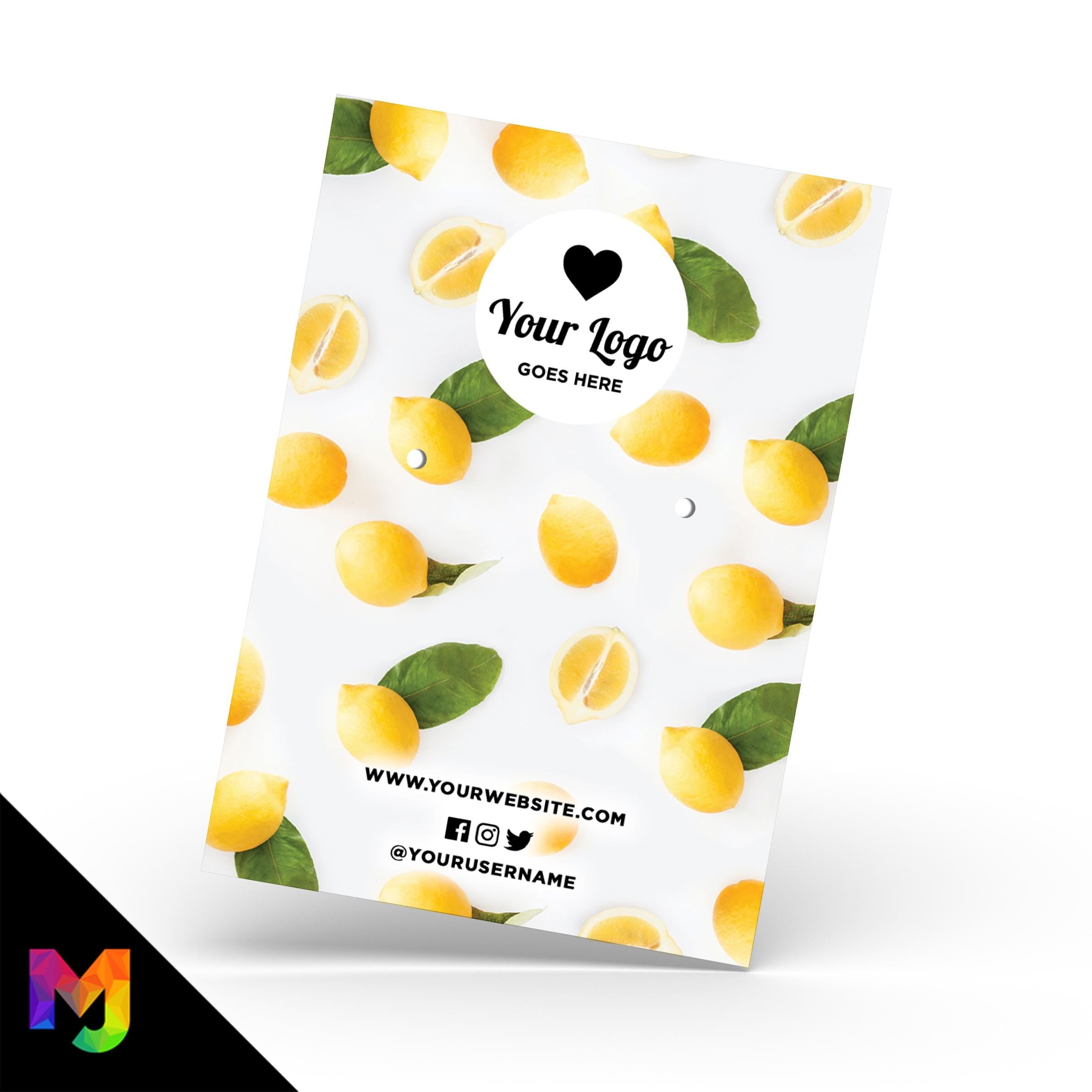 Custom jewellery backing card printing | A6 size | Yellow lemon fruity pattern style design
