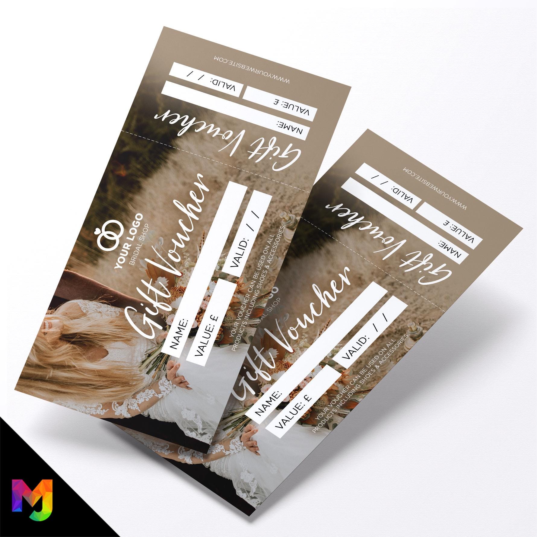 Custom printed gift vouchers | Perforated stubs | Wedding Bridal Shop Venue Marriage Celebration Bride Room Ring Jewellery 2