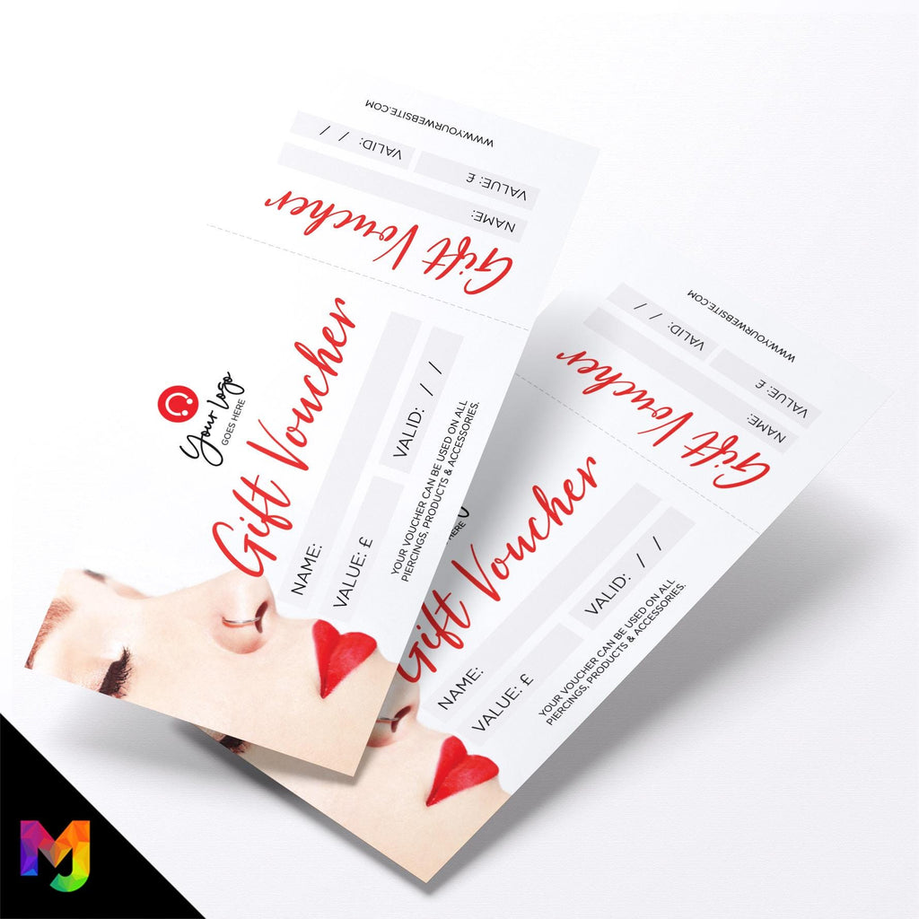 Custom printed gift vouchers | Perforated stubs | Piercing Business Piercer Tattoo Studio Ear Nose Belly Jewellery 1