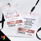 Personalised 18th birthday style VIP pass & lanyards | Marble rose gold design | ANY AGE!