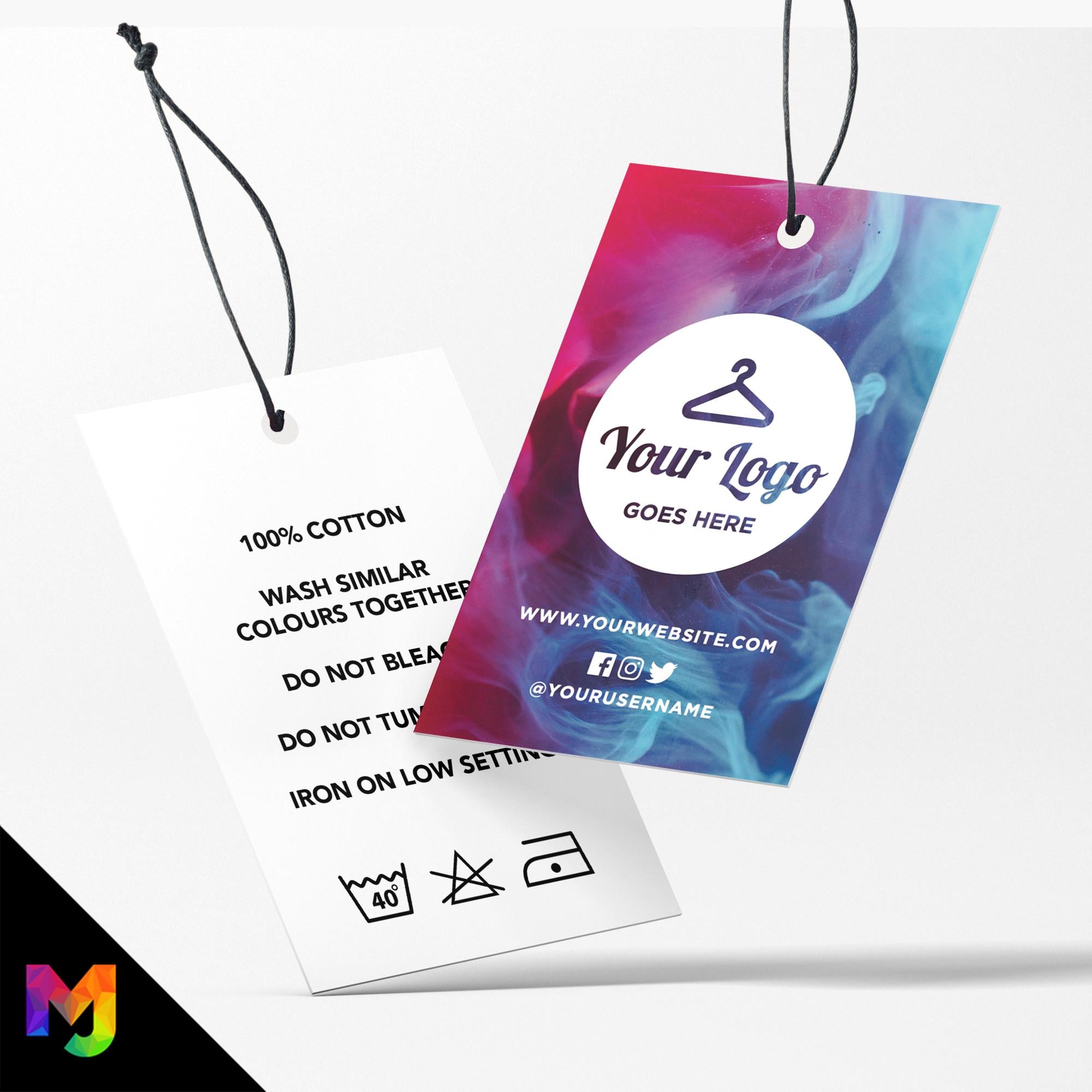 Custom printed clothing swing tags cards | Blue red smoke effect pattern abstract style design
