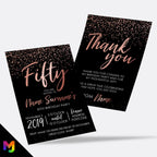 Personalised 50th birthday party Invitations Invites | Rose gold black glitter modern design