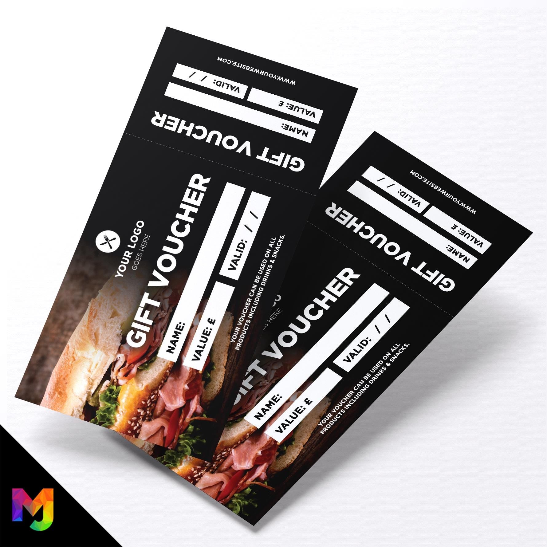 Custom printed gift vouchers | Perforated stubs | Food Restaurant Takeaway Burgers Buns Smash Burger Sandwich Sub 5