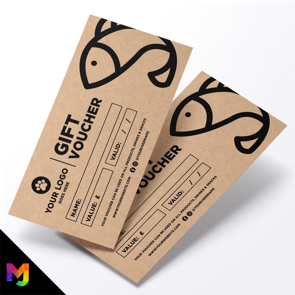 Custom printed kraft gift vouchers | Eco-friendly recycled | Fish Fishing Pets Shop Pet Walking Grooming Supplies Puppy Animals Business 4