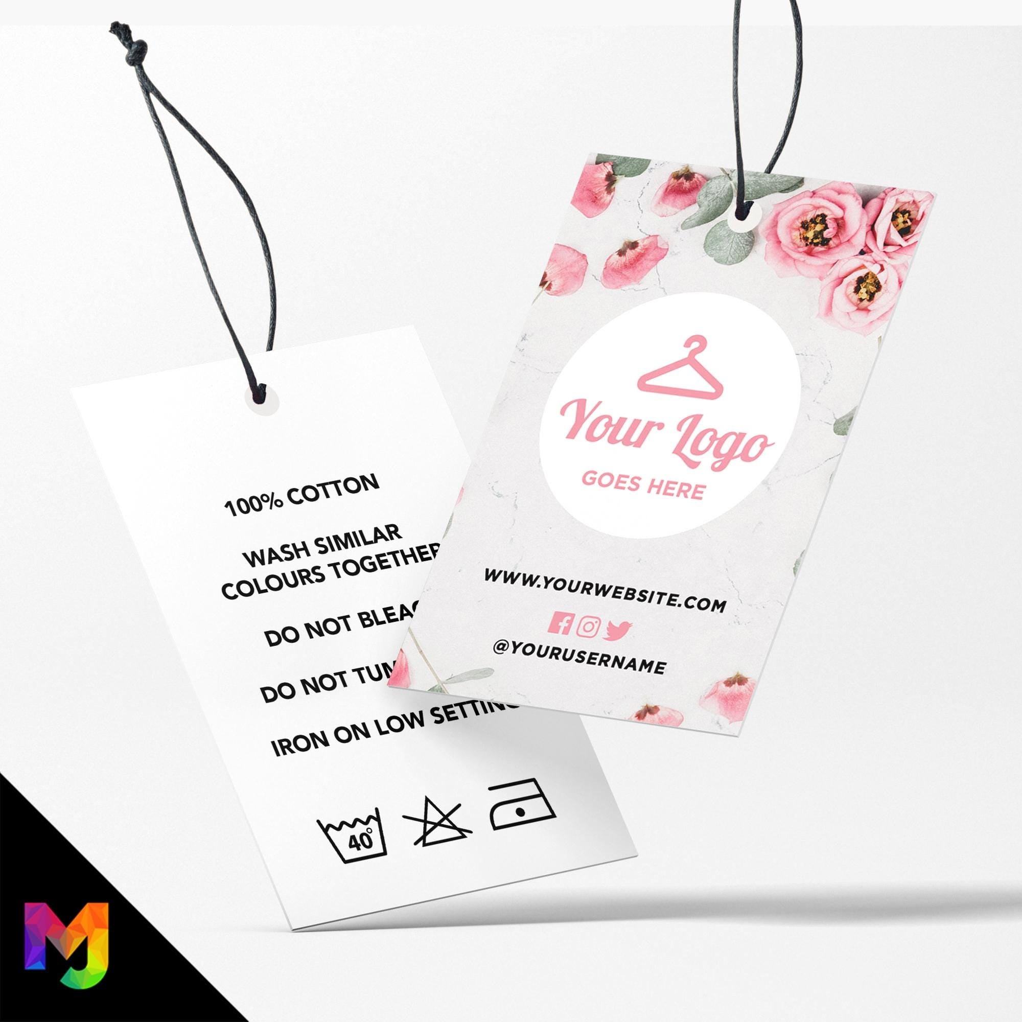 Custom printed clothing swing tags cards | Pink bouquet floral flowers feminine design