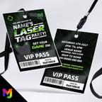 Personalised laser tag party style VIP pass & lanyard Invitations Invites | Battle pass
