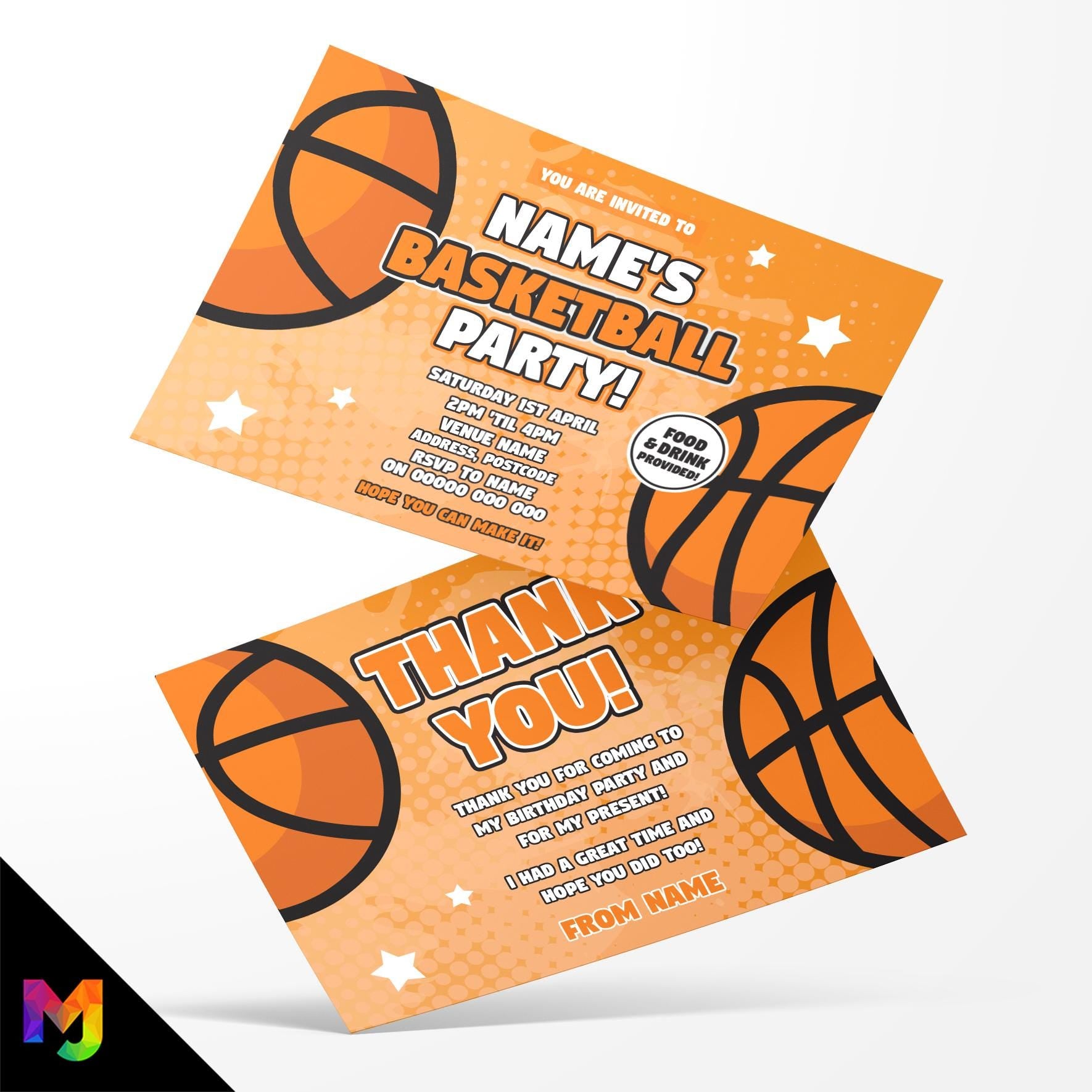 Personalised basketball / sports party style Invitations Invites & thank you cards