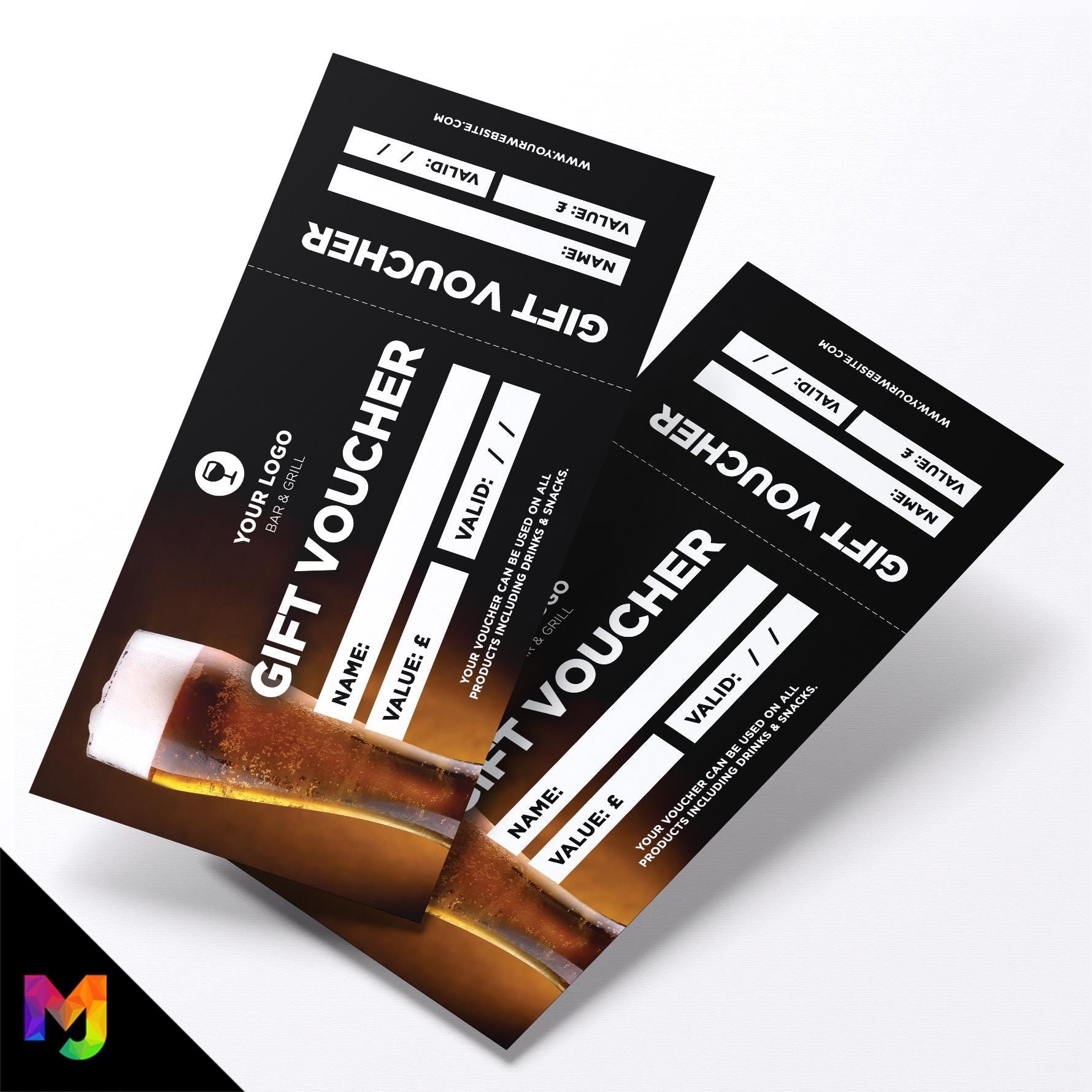 Custom printed gift vouchers | Perforated stubs | Bar beer drinks cocktail restaurant club business 01
