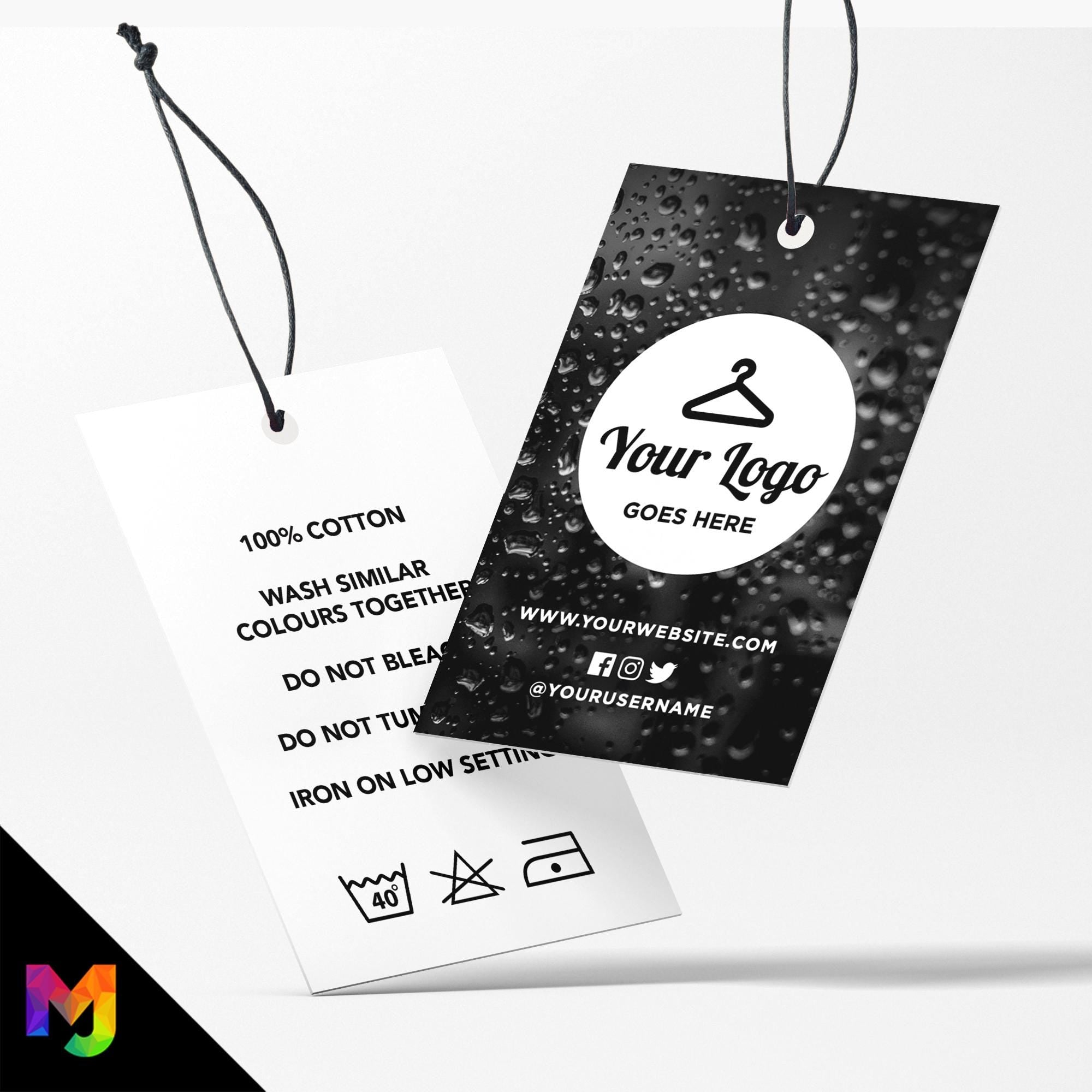 Custom printed clothing swing tags cards | Black droplet water rain pattern abstract style design