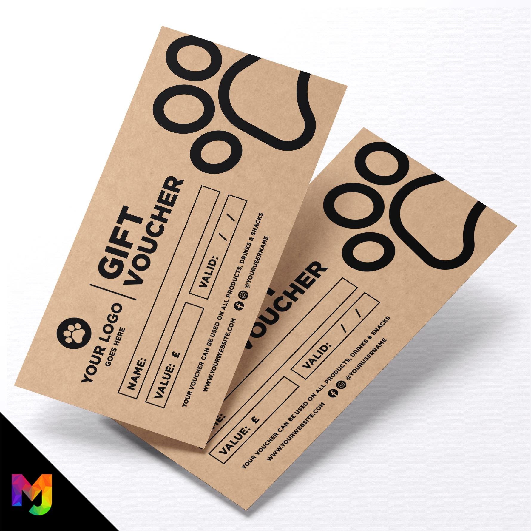 Custom printed kraft gift vouchers | Eco-friendly recycled | Dog Pets Shop Pet Walking Grooming Supplies Puppy Animals Business 2