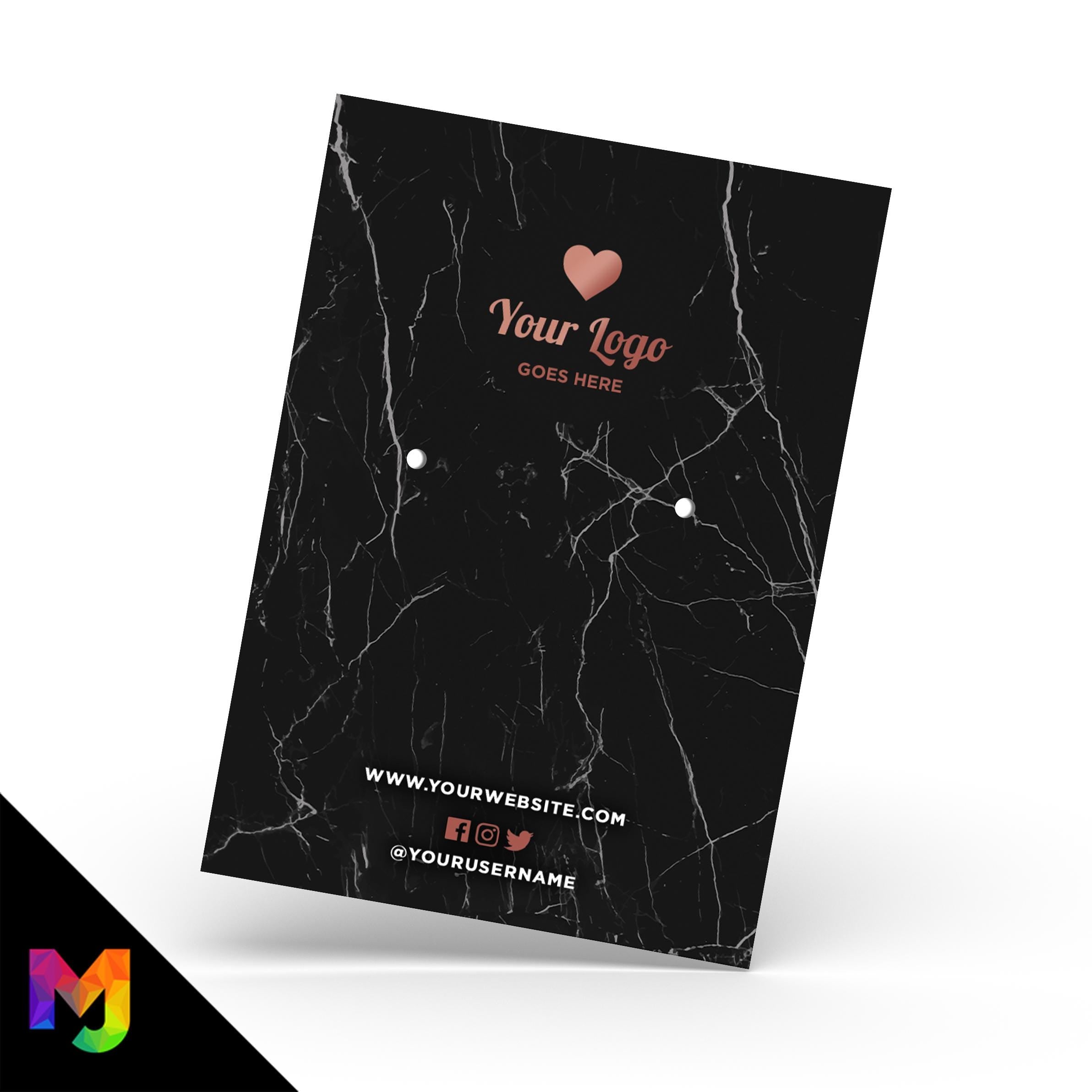 Custom jewellery backing card printing | A6 size | Black marble rose gold modern style design