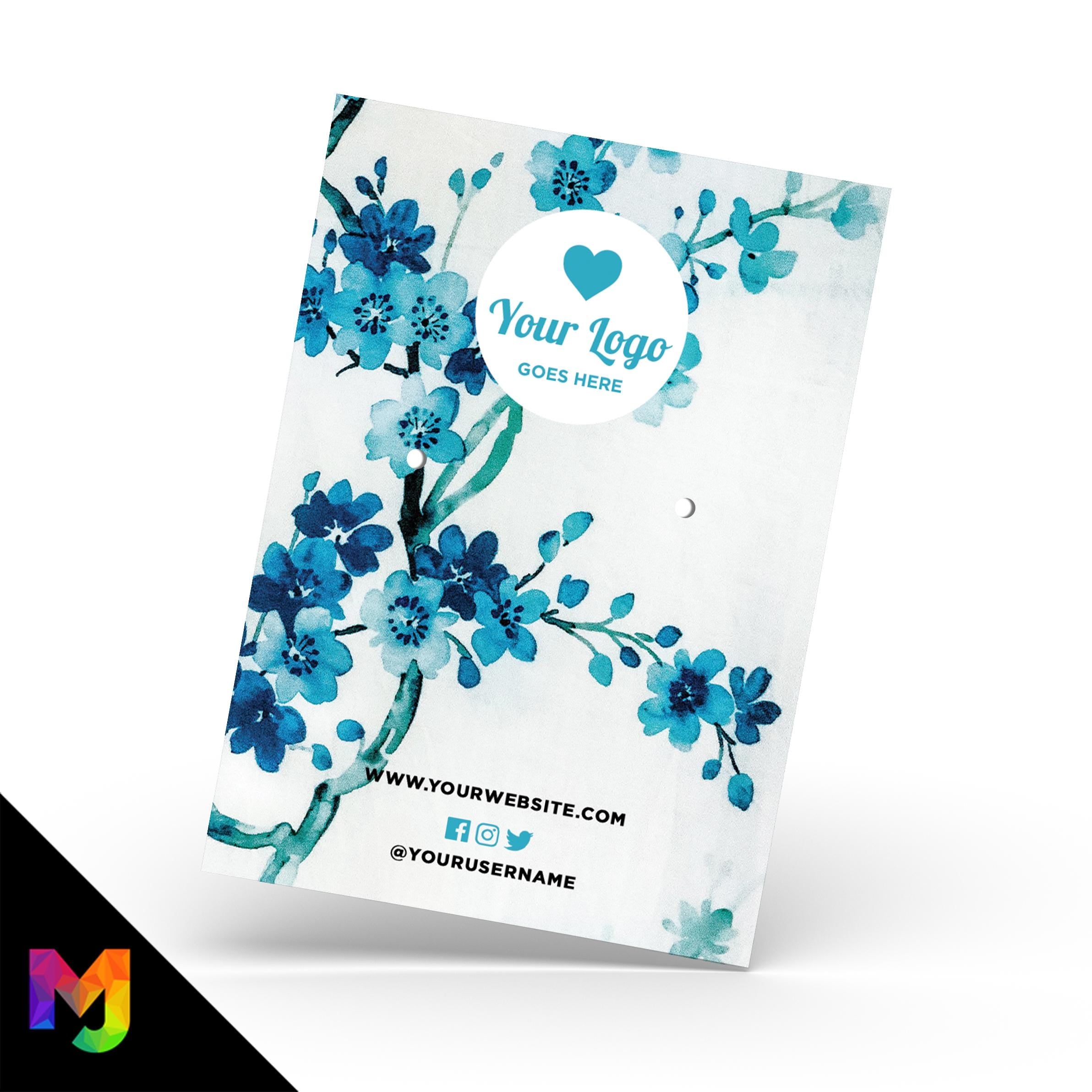 Custom jewellery backing card printing | A6 size | Blue teal bright bouquet floral flowers feminine design