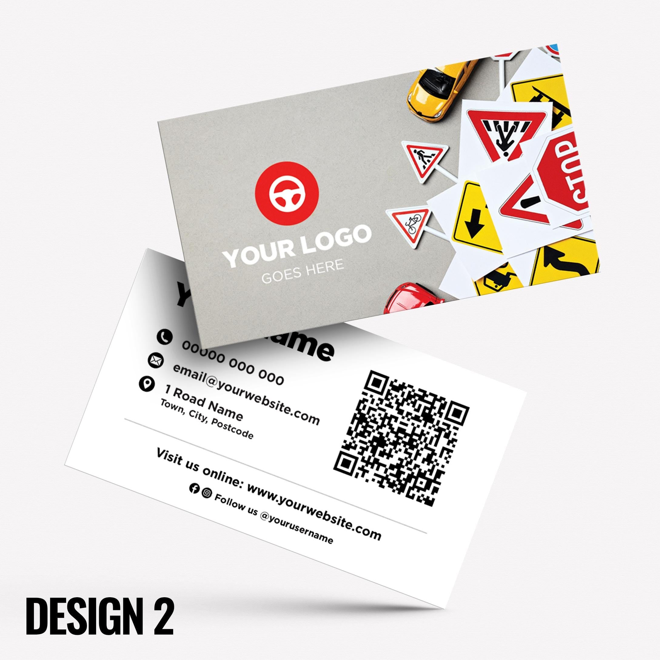 Custom Business Card Printing | Driving school instructor drive lesson learner learn car street roads businesses