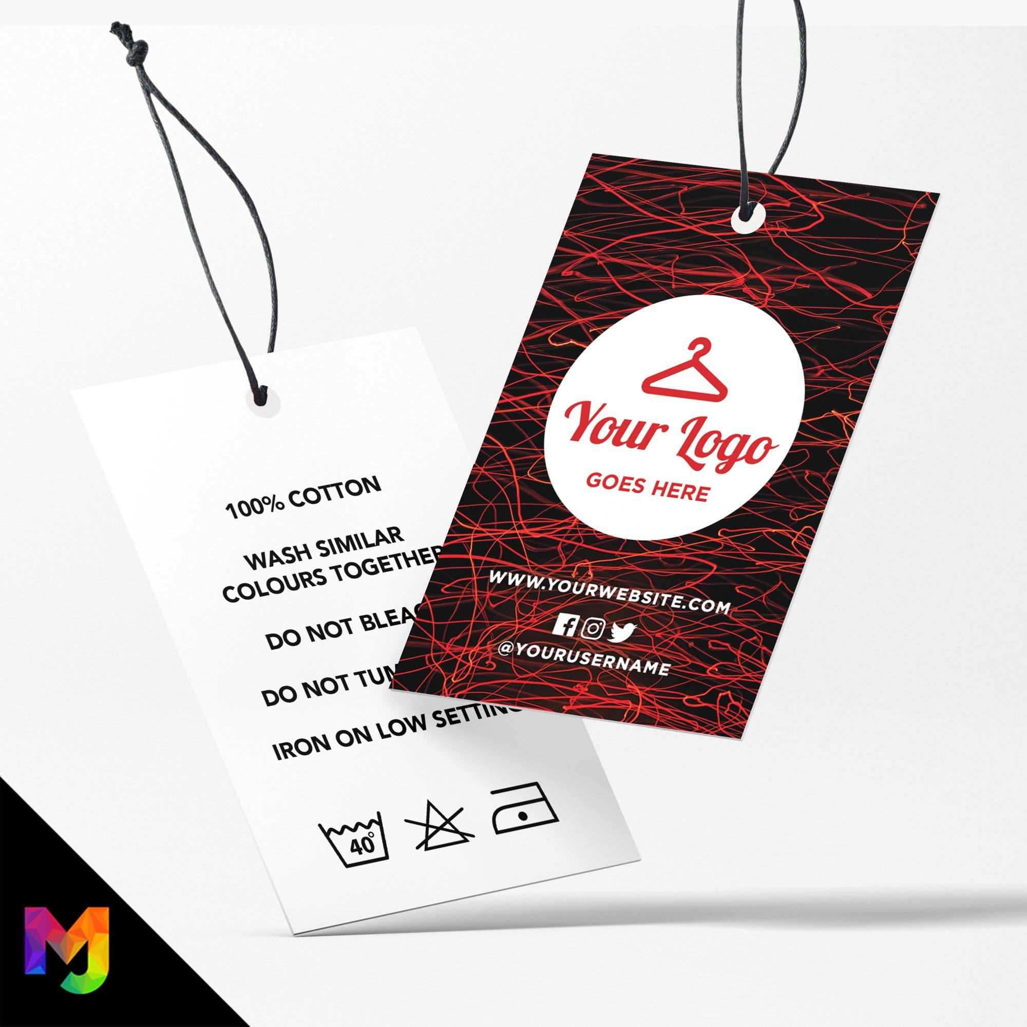 Custom printed clothing swing tags cards | Red black messy lines abstract style design
