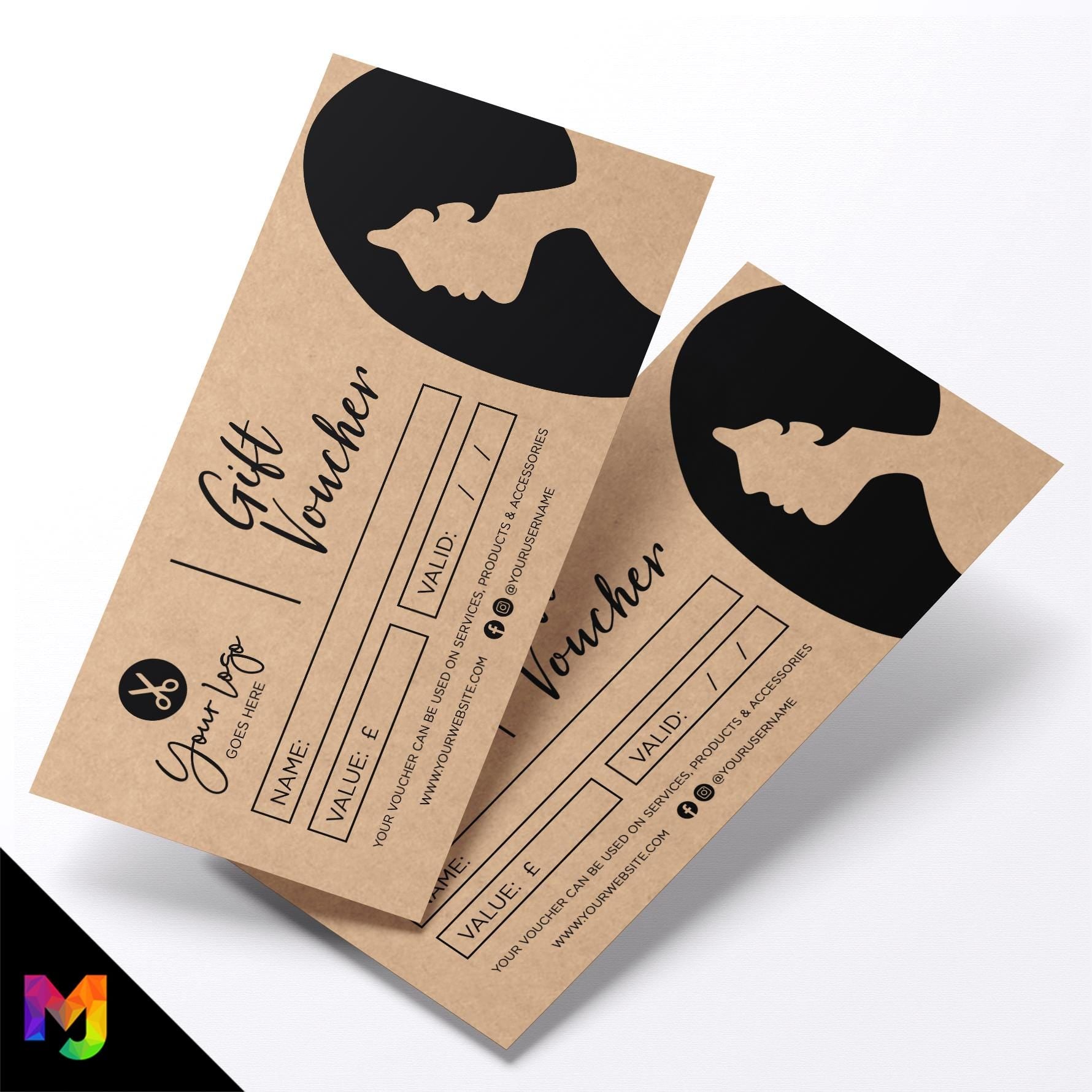 Custom printed kraft gift vouchers | Eco-friendly recycled | Hair salon stylist women's beauty styling haircut hairdressing hairdresser 2