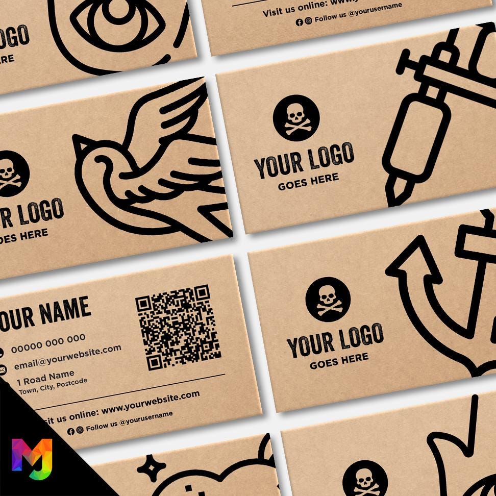 Custom Kraft Business Card Printing | Tattoo studio artist piercing piercer body art jewellery tats ink inked businesses parlour salon