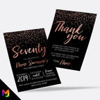 Personalised 70th birthday party Invitations Invites | Rose gold black glitter modern design