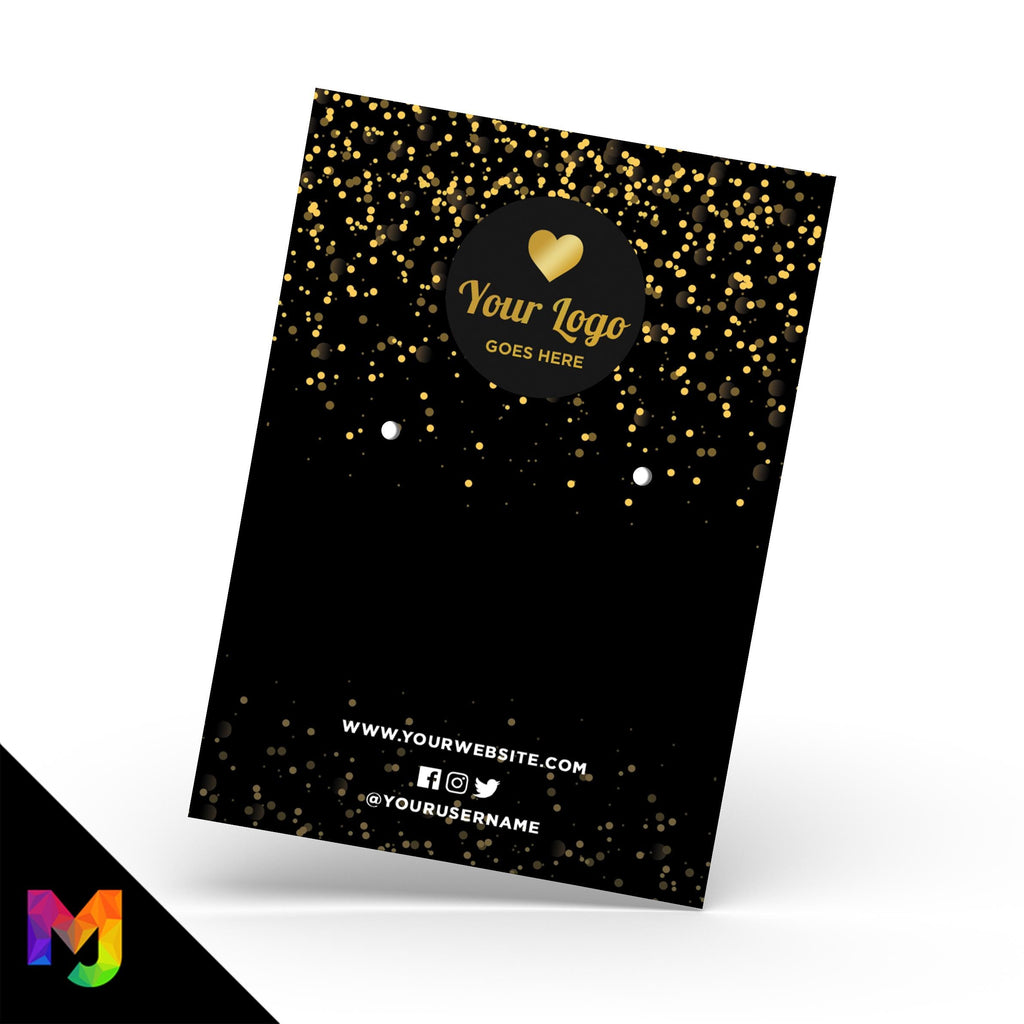 Custom jewellery backing card printing | A6 size | Black gold glitter modern style design