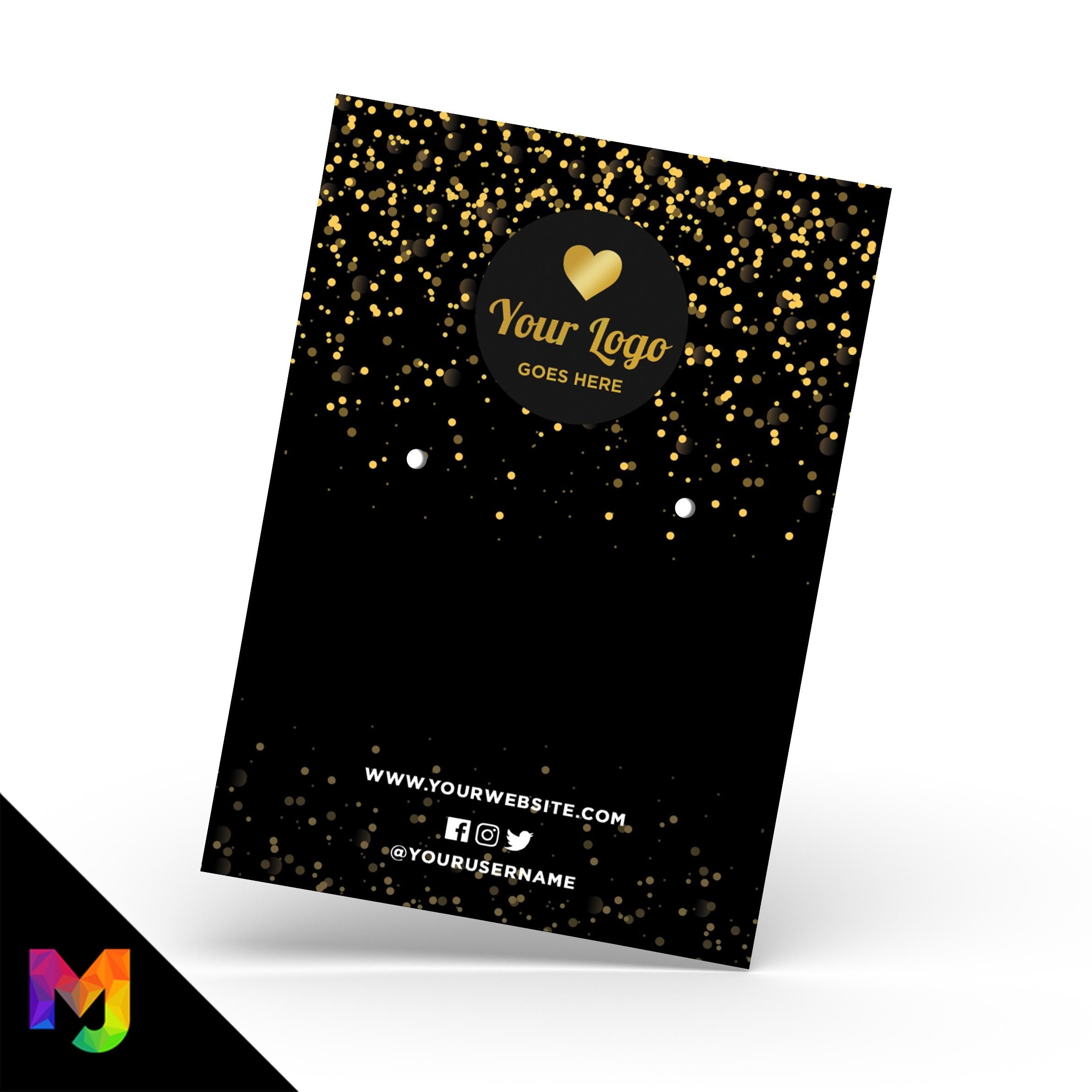 Custom jewellery backing card printing | A6 size | Black gold glitter modern style design