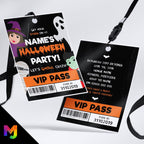 Personalised Halloween party style VIP pass & lanyard Invitations Invites | Witch ghost mummy vampire