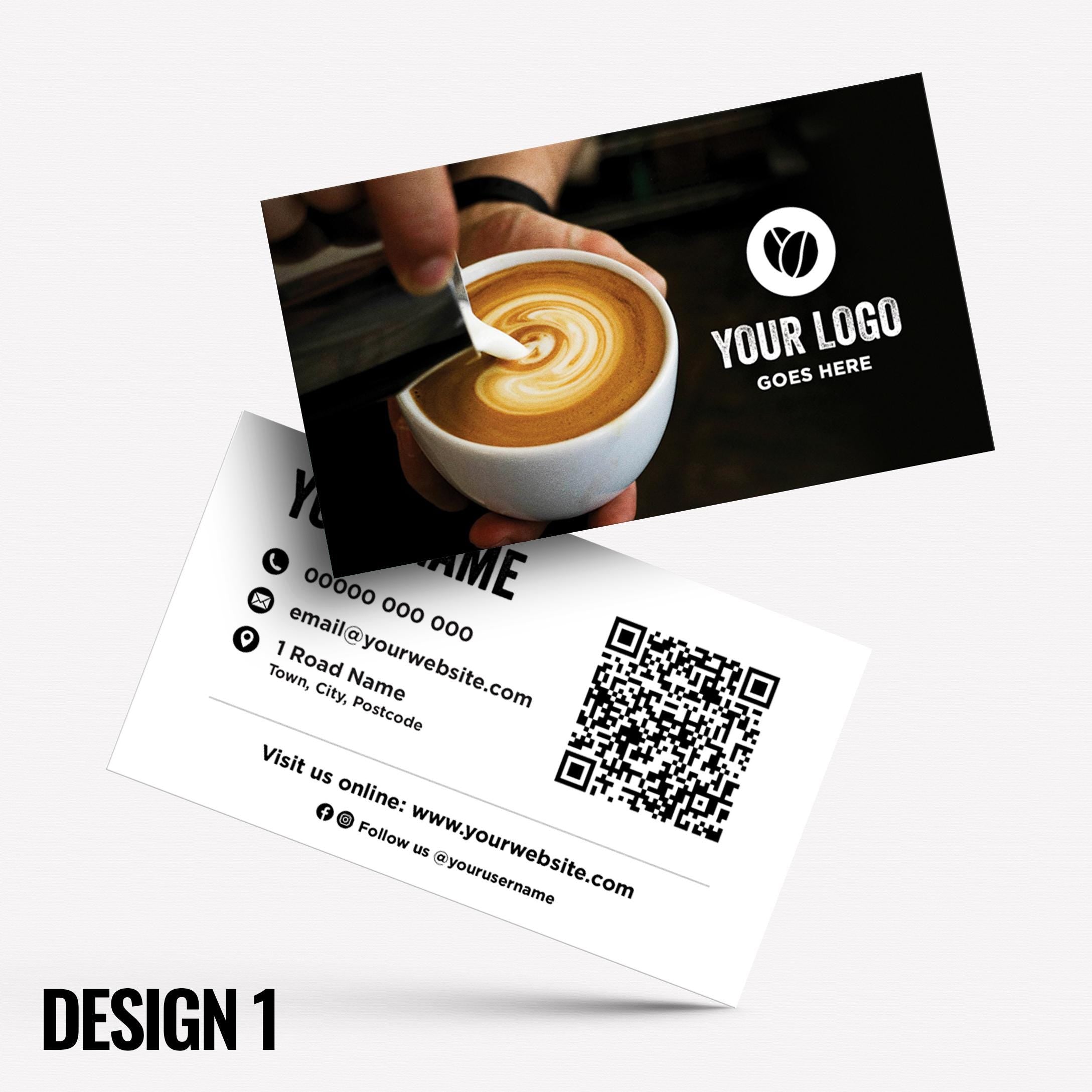 Custom Business Card Printing | Coffee shop cafe barista bistro restaurant kiosk drinks hot mug cup takeaway businesses