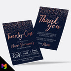 Personalised 21st birthday party Invitations Invites | Navy rose gold glitter style modern design