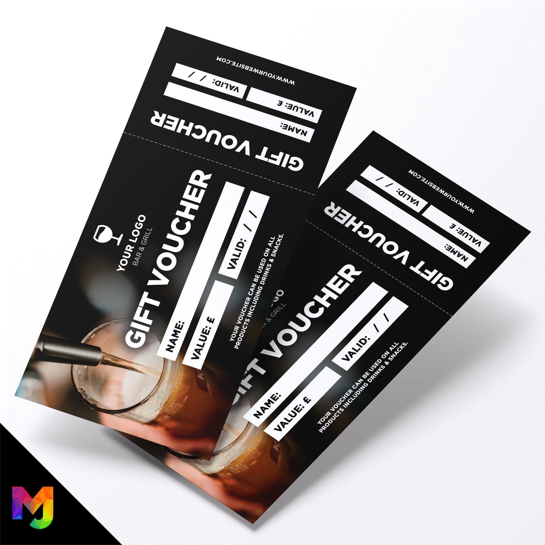 Custom printed gift vouchers | Perforated stubs | Bar beer drinks cocktail restaurant club business 03