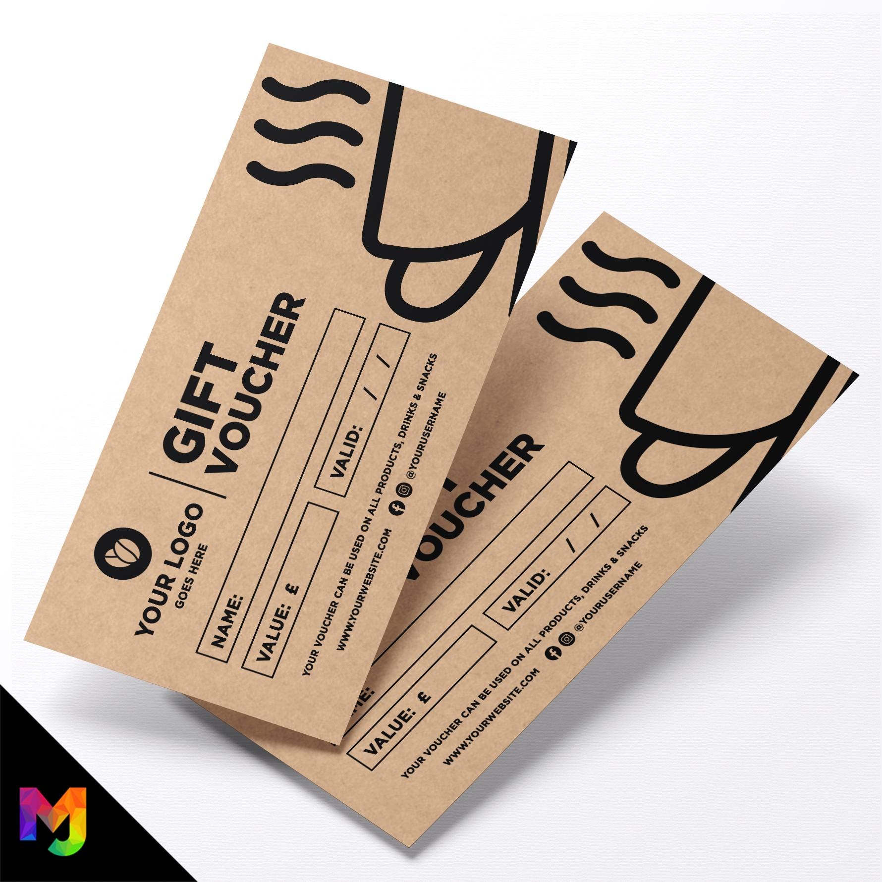 Custom printed kraft gift vouchers | Eco-friendly recycled | Coffee Shop Restaurant Cafe Drinks Food Barista Beans 1