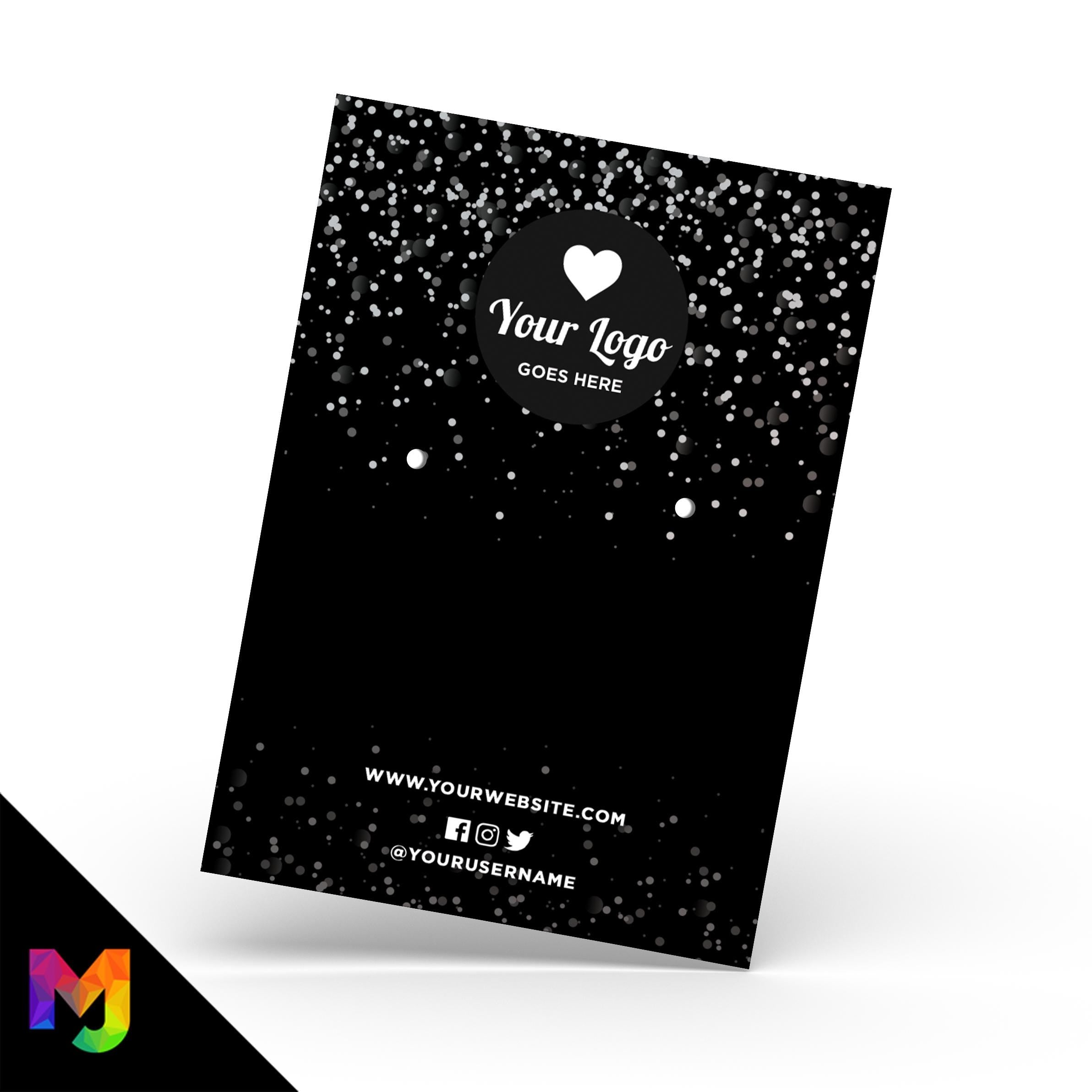 Custom jewellery backing card printing | A6 size | Black white glitter modern style design