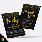 Personalised 40th birthday party Invitations Invites | Black marble gold glitter modern design