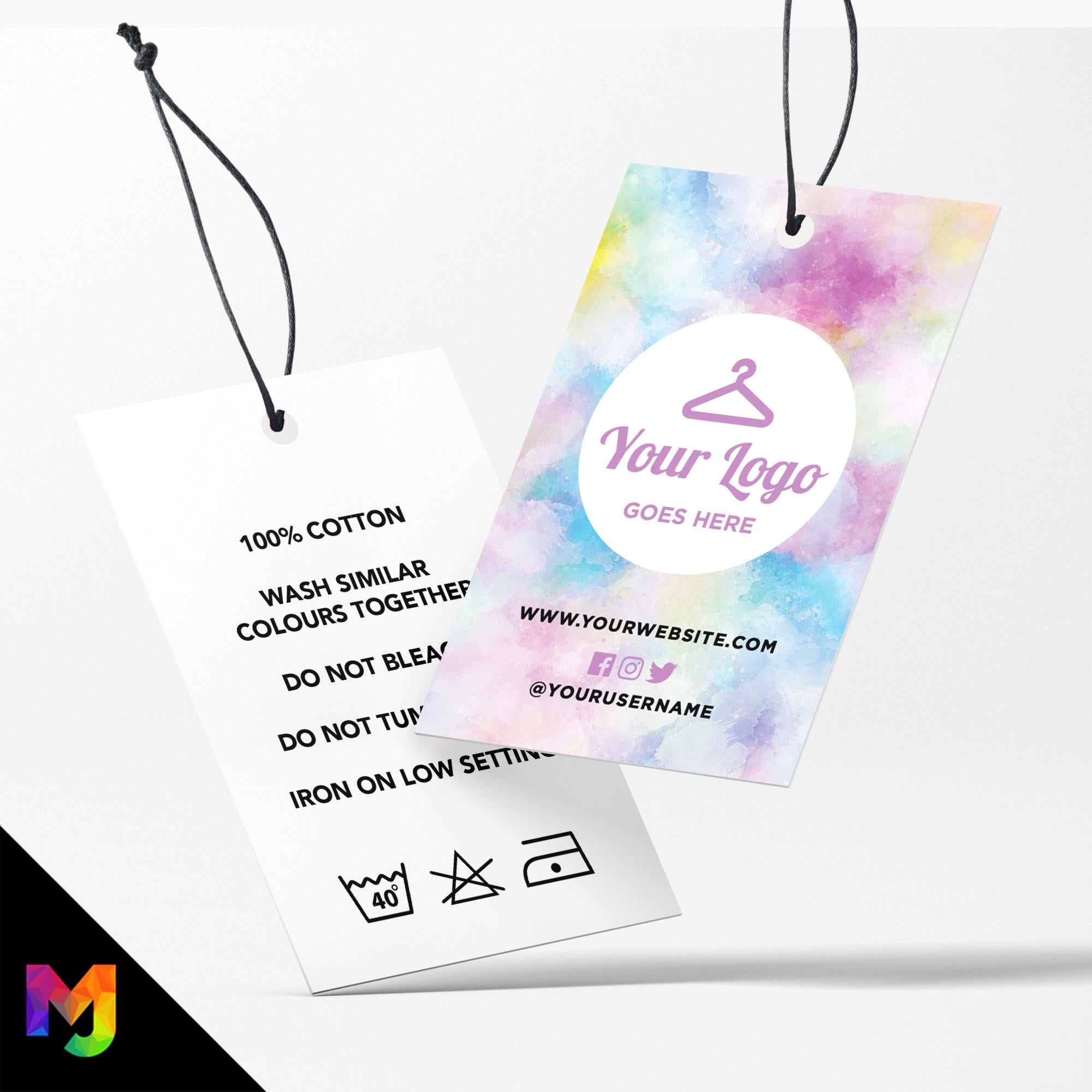 Custom printed clothing swing tags cards | Watercolour mermaid pink blue purple style design