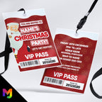 Personalised Christmas party style VIP pass & lanyards | Santa Xmas Red Snow 01