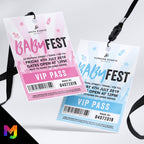 Personalised 'BabyFEST' festival style baby shower / gender reveal party lanyard Invitations Invites | Boys/girls