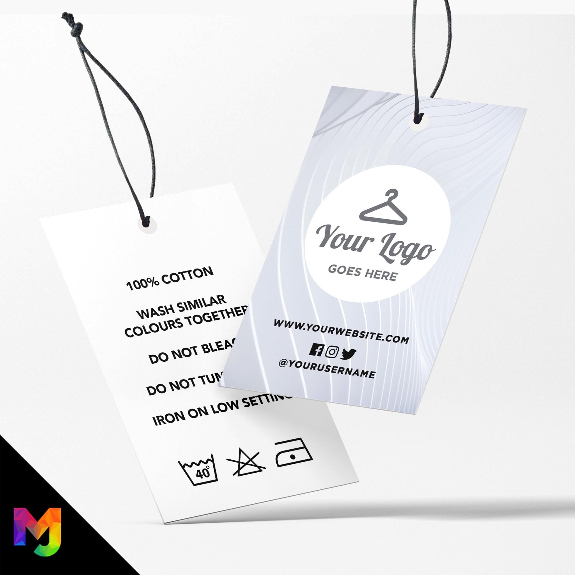 Custom printed clothing swing tags cards | Silver grey swirl pattern abstract style design