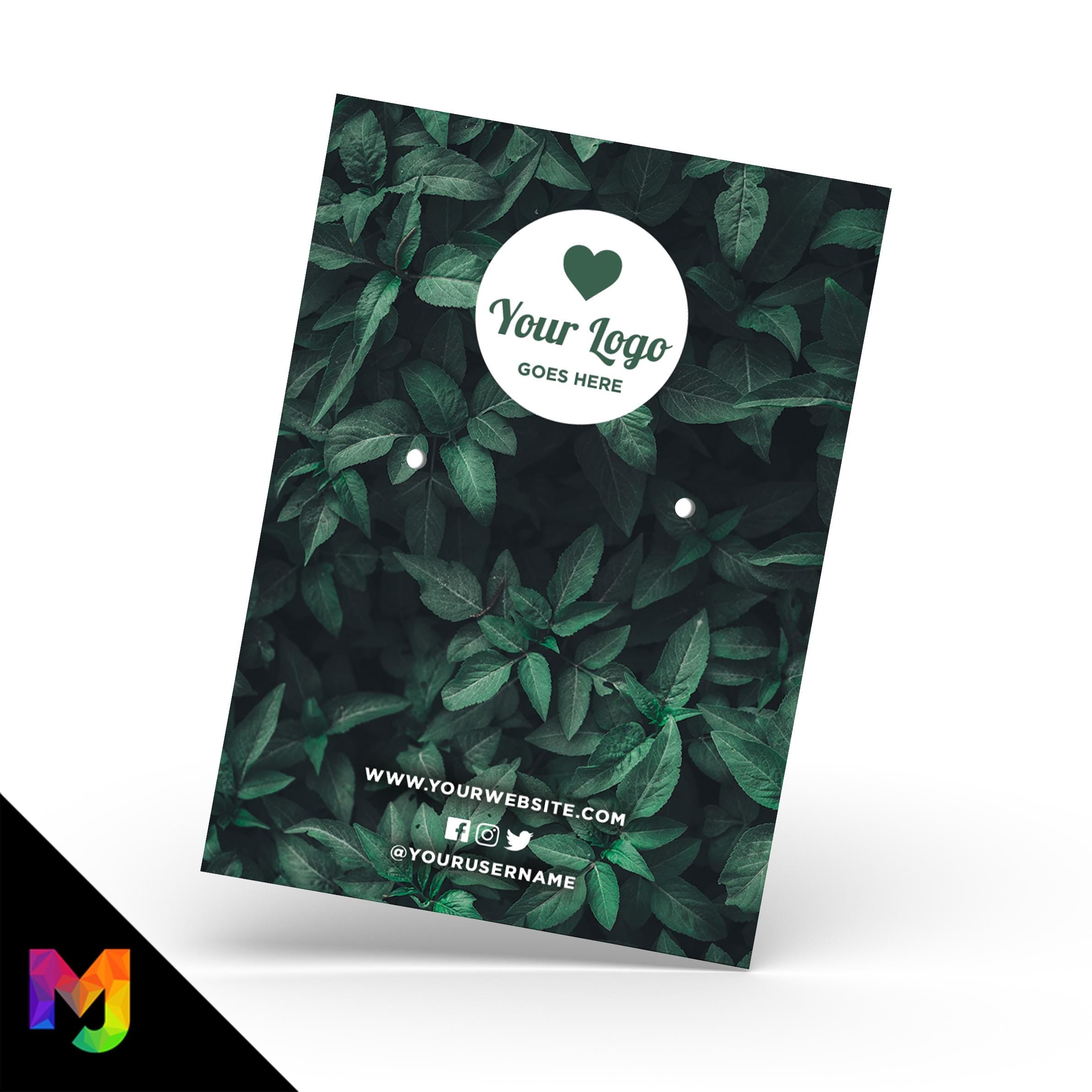 Custom jewellery backing card printing | A6 size | Nature natural green leaf pattern design 1