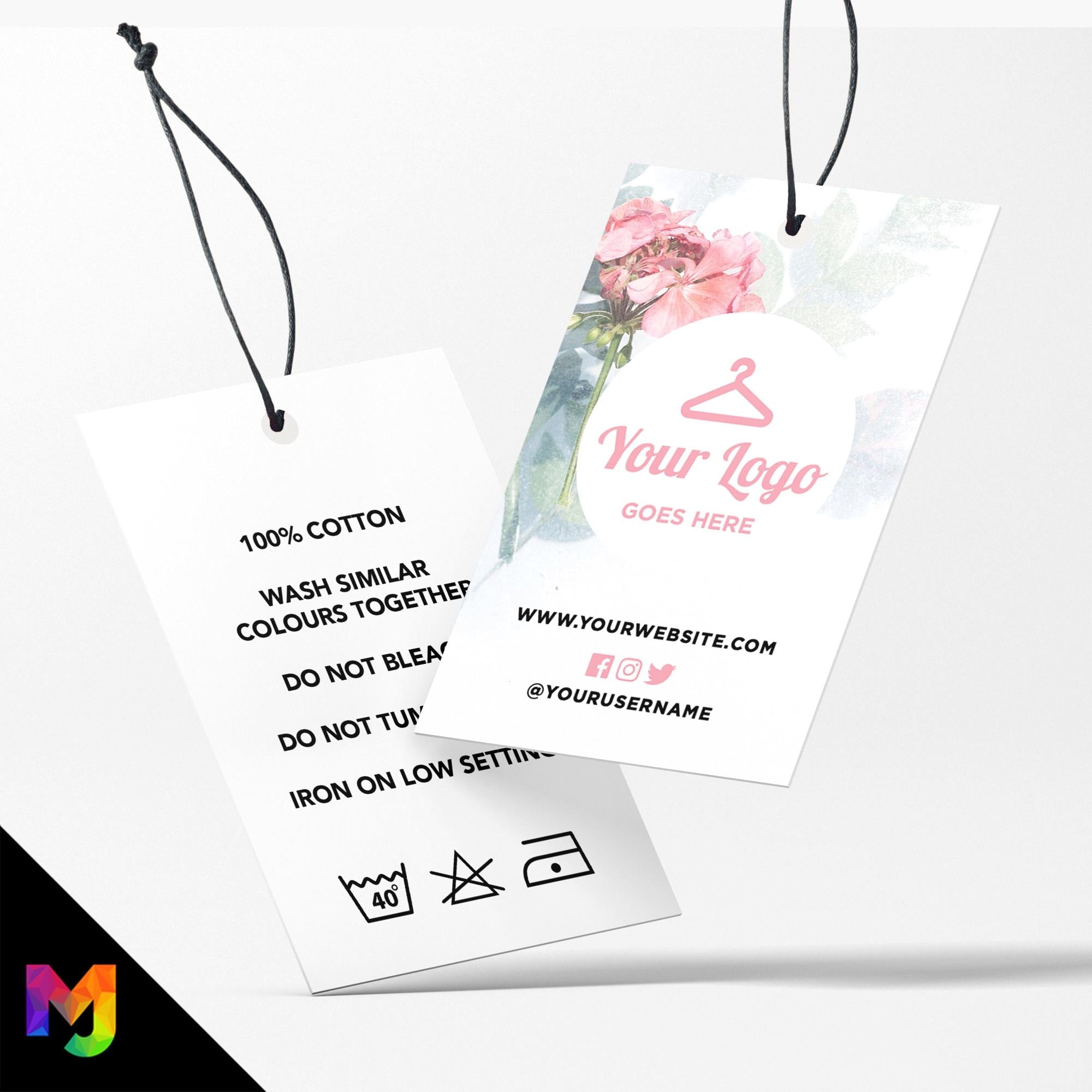 Custom printed clothing swing tags cards | Pink floral flowers feminine design