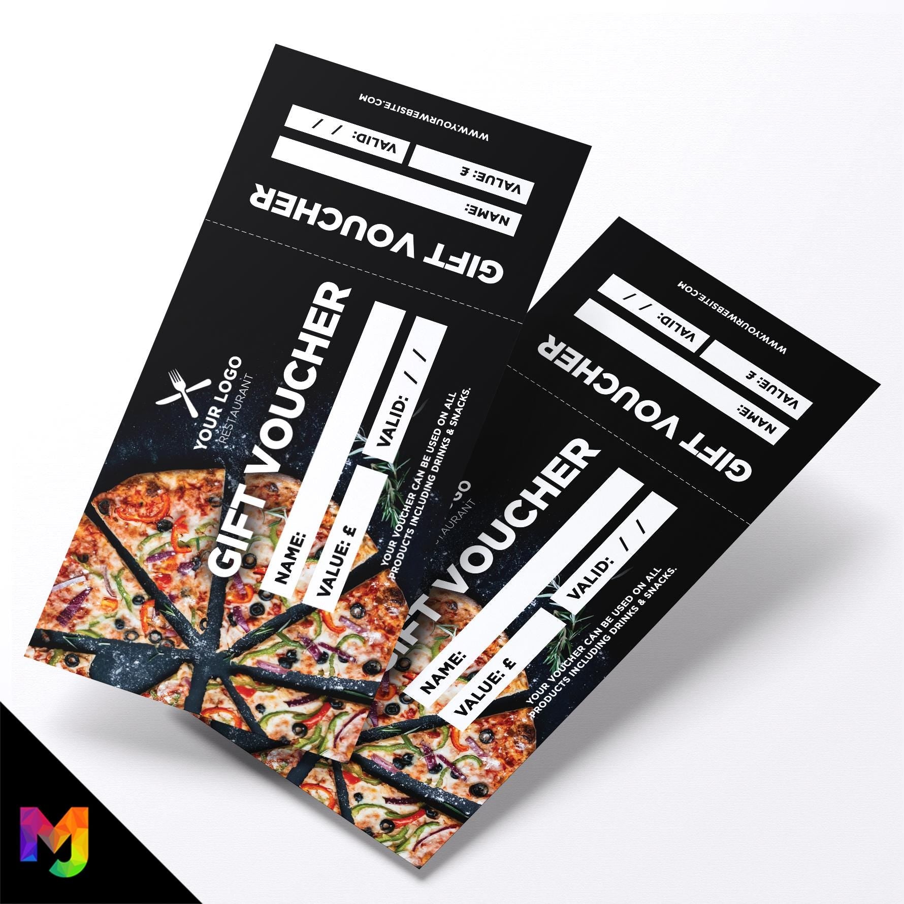 Custom printed gift vouchers | Perforated stubs |  Fast Food Business Restaurant Takeaway Pizza Italian Van Truck